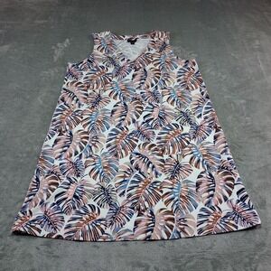 J Jill Wearever Collection Dress Palm Print Sleeveless Size L‎ Petite Botanical